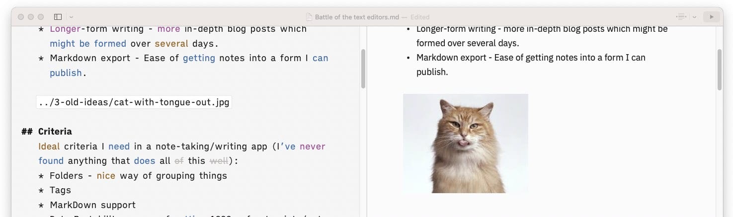 Example cat image in IA Writer