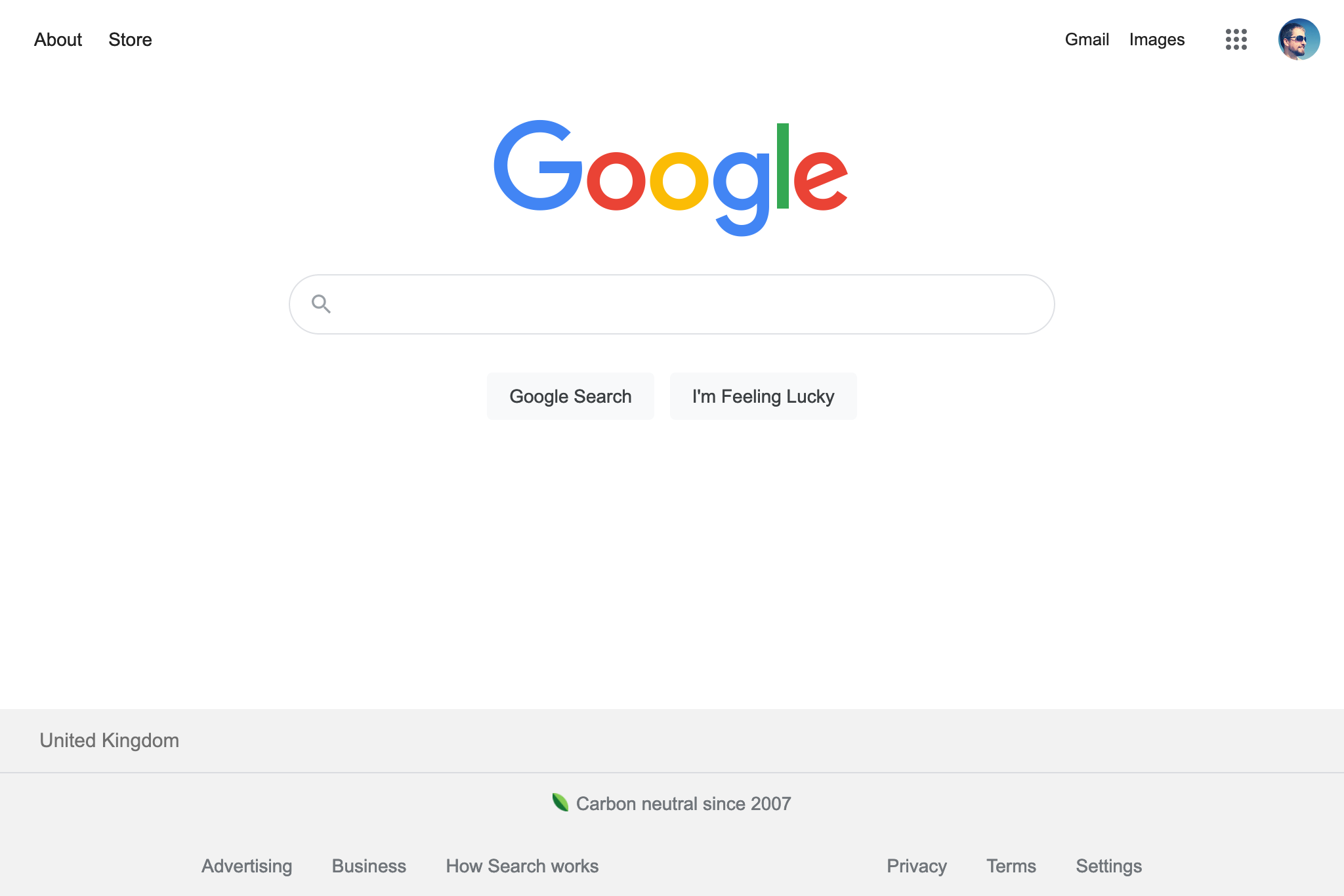 Google homepage showing use of whitespace