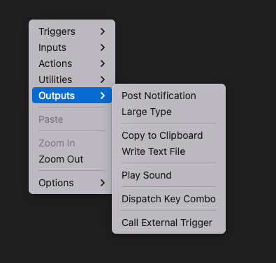 Alfred workflow menu